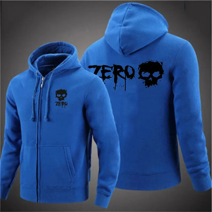 2025 ZERO skateboard logo men's new solid color zipper hooded long sleeved jacket Harajuku casual sportswear hooded pullover
