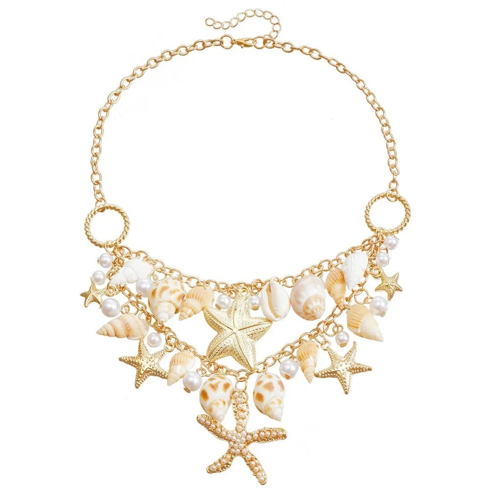 Chaîne de taille bohème d'été, pendentif en forme d'étoile de mer, coquillage, lien de taille ajouré, chaîne de corps pour bikini de plage pour femmes