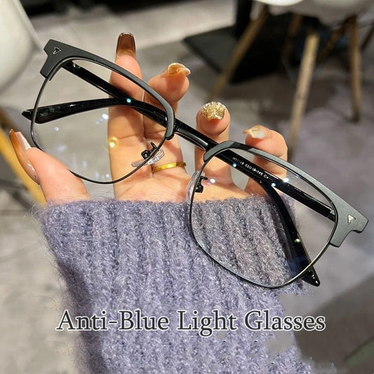 Lunettes anti-lumière bleue pour hommes et femmes, style rétro, demi-monture, optique, vintage, carrées, anti-radiations