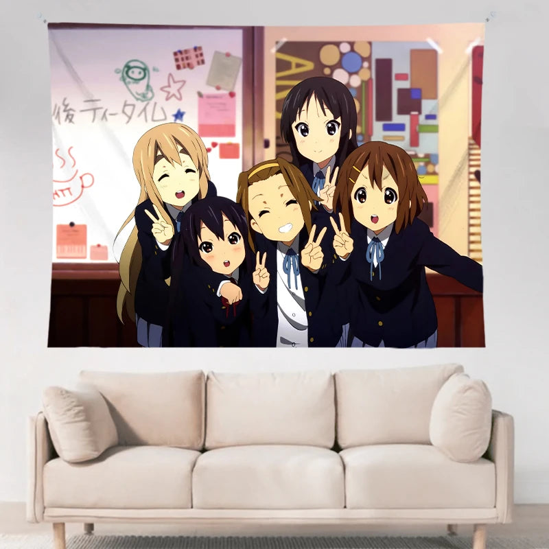 VIKAMA Anime Tapestry Sweet Fun Mvp Sisters & Cat Ears Maid & Electro Girls Ins Style Living Room Kawaii Decoration Game Room