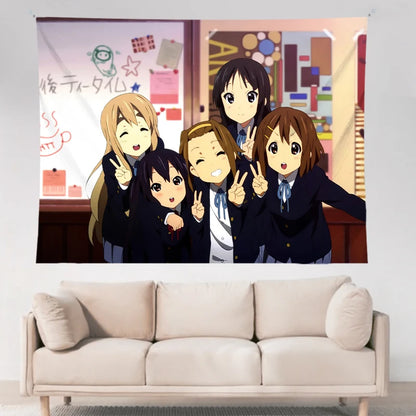 VIKAMA Anime Tapestry Sweet Fun Mvp Sisters & Cat Ears Maid & Electro Girls Ins Style Living Room Kawaii Decoration Game Room
