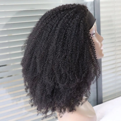 Afro Kinky Curly Headband Wigs Virgin Remy Human Hair Wig  4B 3C Afro Curly  Brazilian Hair Machine Made Wig With Band For Women
