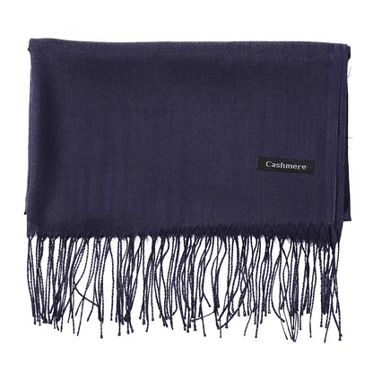Écharpe tendance pour femme, couleur unie, hijab d'hiver, pompons, long châle, style cachemire, pashmina, bandana