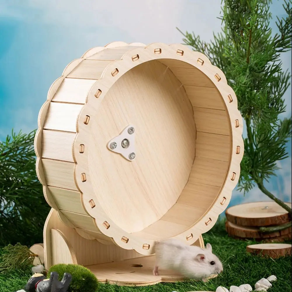 Wooden Hamster Running Wheel Adjustable Height Slient Rat Race Track Toy DIY Removable Hamster Exercise Wheel for Exercising