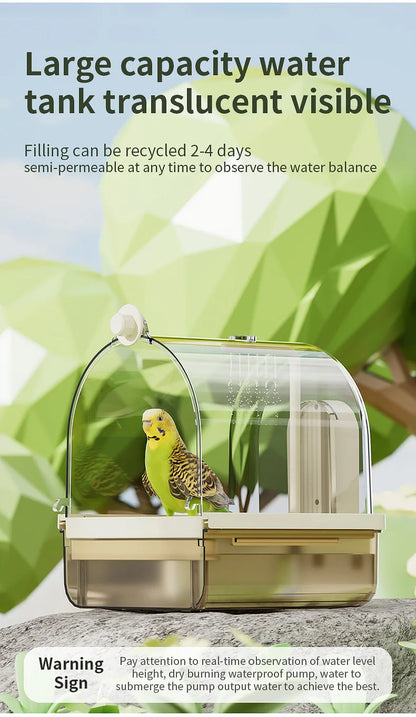 Clear Hanging Bird Bath Automatic Water Circulation Bath Shower For Bird Easy to clean Space Saving Design Bird Cage Accessory