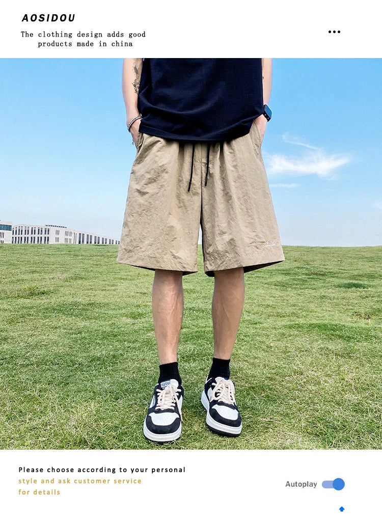 Pantalons courts pour hommes, pantalons décontractés d'été, pantalons à cordon de serrage, salopettes coréennes simples et polyvalentes, pantalons amples tendance pour hommes