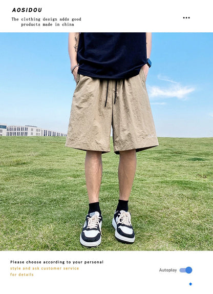 Pantalons courts pour hommes, pantalons décontractés d'été, pantalons à cordon de serrage, salopettes coréennes simples et polyvalentes, pantalons amples tendance pour hommes