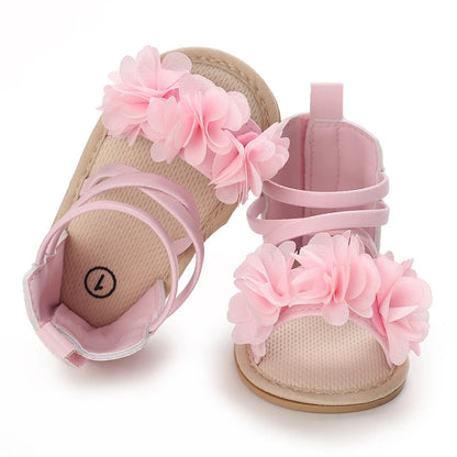 Girls' Sandals 2025 Summer New Children's Flower Princess Shoes Medium Large Children's Soft Bottom High Butt Roman Shoes