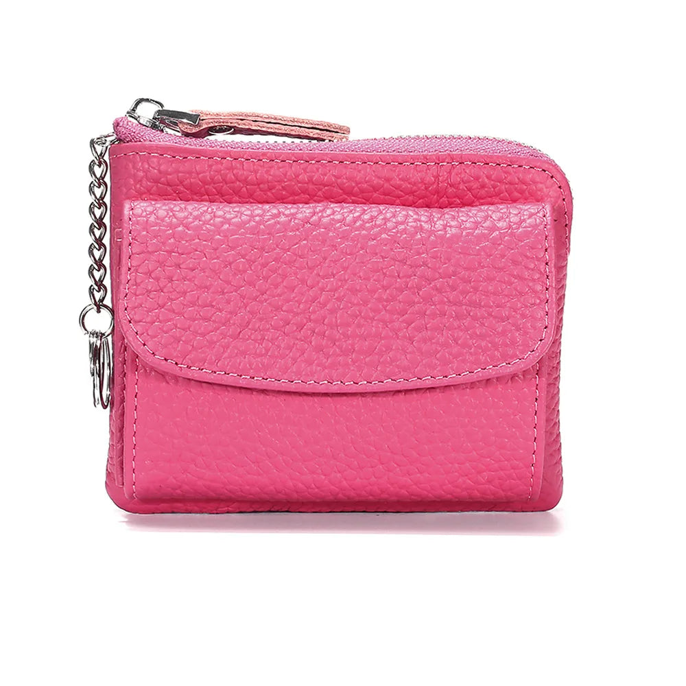 2023 New Genuine Leather Women Mini Wallet Ladies Short Wallets and Purses Zipper Leather Coin Purse Keychain Coins Pocket Bag