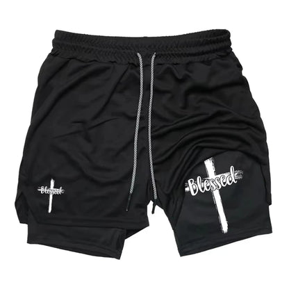 Anime Cross Trend Print Men's Summer Quick-drying Sports Shorts Gym Jogging Training Exercise Men's Fitness Sports 2-in-1 Shorts
