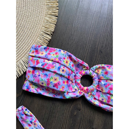 Sexy Colorful Floral Printed Bandeau Bikini Female Swimsuit Women Swimwear Two-pieces Bikini set Bather Bathing Suit Swim K6137