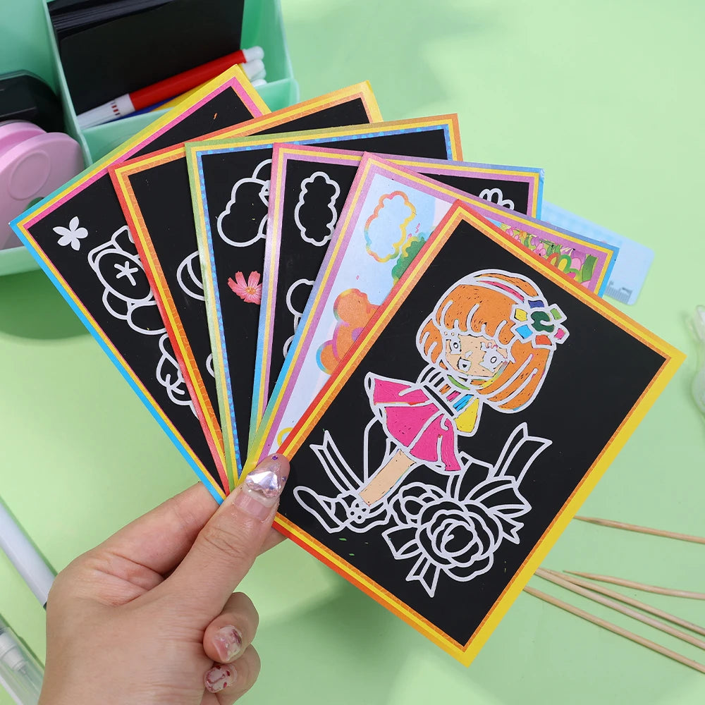 1-10pcs Dazzling Kids Scratch Drawing Set Pupil Puzzle Scratch Drawing Toys Kindergarten Early Education DIY Handmade Color Gift
