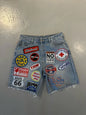 American Retro Patchwork Blue Denim Shorts Y2K Jeans Mens Womens Hip Hop Retro Baggy Shorts Low Waist Over The Knee Pants