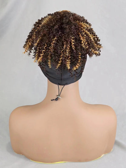 200% Density 1BT30 Afro Kinky Curly Scarf Wig with Bangs Machine Made Wig Curly 100% Human Hair Wig Preplucked for Black Women
