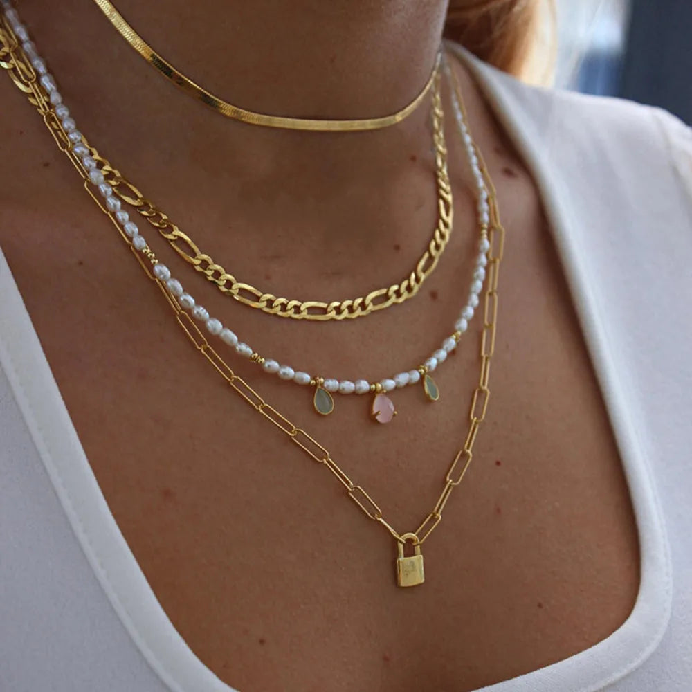 Summer Fashion Multilayer Handmade Mixed Chain For Woman Bohemian Necklaces Water Droplet Crystal Pendant Jewelry Gift 2023 New