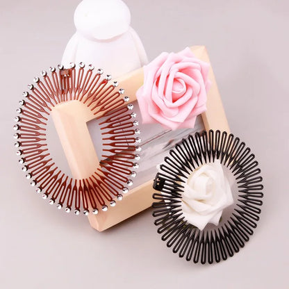 2pcs Rhinestone Plastic Full Circle Stretch Diamond Flexible Comb Teeth Headband Hair Band Clip Face Wash Fixed Hair Accessories