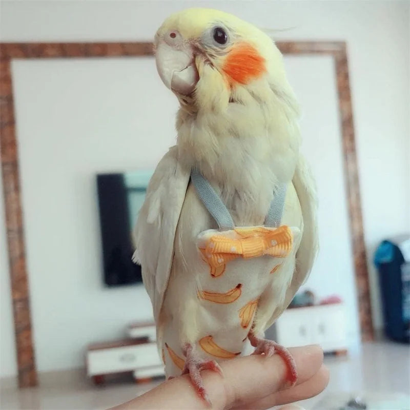 Parrot Diaper with Bowtie Cute Colorful Fruit Floral Cockatiel Pigeons Small Medium Large Pet Birds Flight Suit Clothes Washable