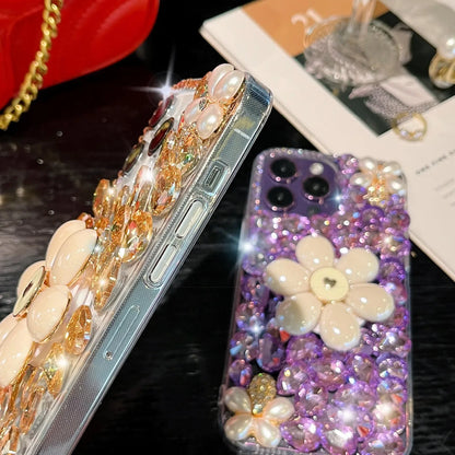 Sparkling Flower Pearl Water Diamond Phone Case Suitable For iPhone 15 14 13 12 11 Pro Max XR XS X 7 8 Plus Set