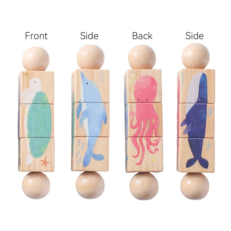 1pc Baby Wooden Rattle Toys Rotating Animal Matching Newborn Soothing Toy 0 12 Months Rotating Puzzle Montessori Toys for Babys