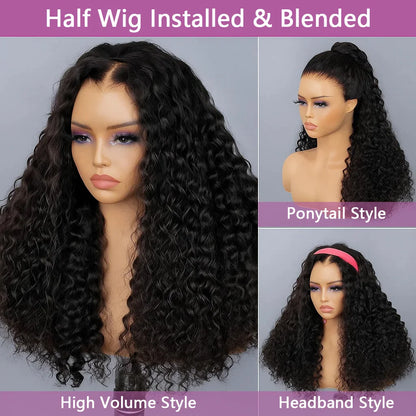 Upgraded 3 IN 1 Half Wig Burmese Messy Curly Flexi-Fit Flip Drawstring Wig Glueless Human Hair Ready to Go Kinky Curly Wig