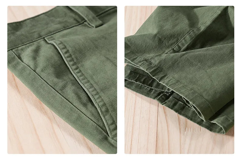 2025 Summer New Casual Cargo Cotton Shorts for Men Clothing Straight Big Pockets Solid Color Summer Pants FY7701