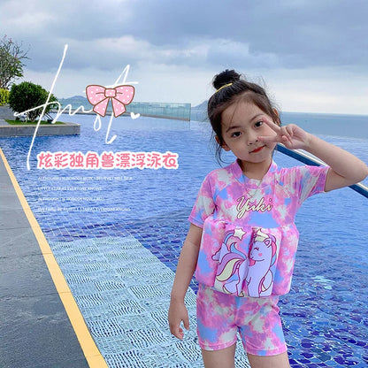 Children's Buoyancy Swimsuit One-piece Swimsuit for Kids Floating Rash Guards Cartoon Print Girls Boys Swimwear Swimming Clothes