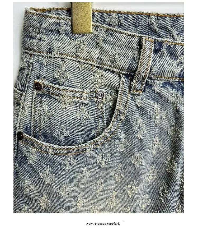 Ccowboy Shorts Men's Summer Workwear Pants Loose Straight Leg Mid Length Pants Elastic Waist American High Street Trendy Shorts