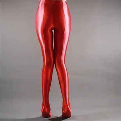 Glossy Shiny Stage Performance Leggings High Waist Fitness with Socks Skinny Yoga Trousers Women Clothing Stage Show