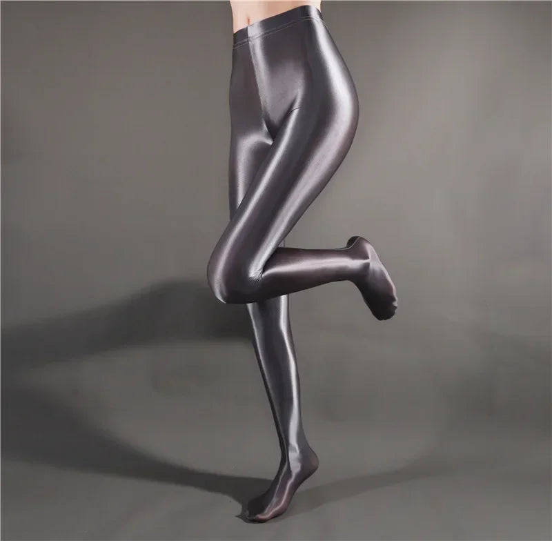 Glossy Shiny Stage Performance Leggings High Waist Fitness with Socks Skinny Yoga Trousers Women Clothing Stage Show