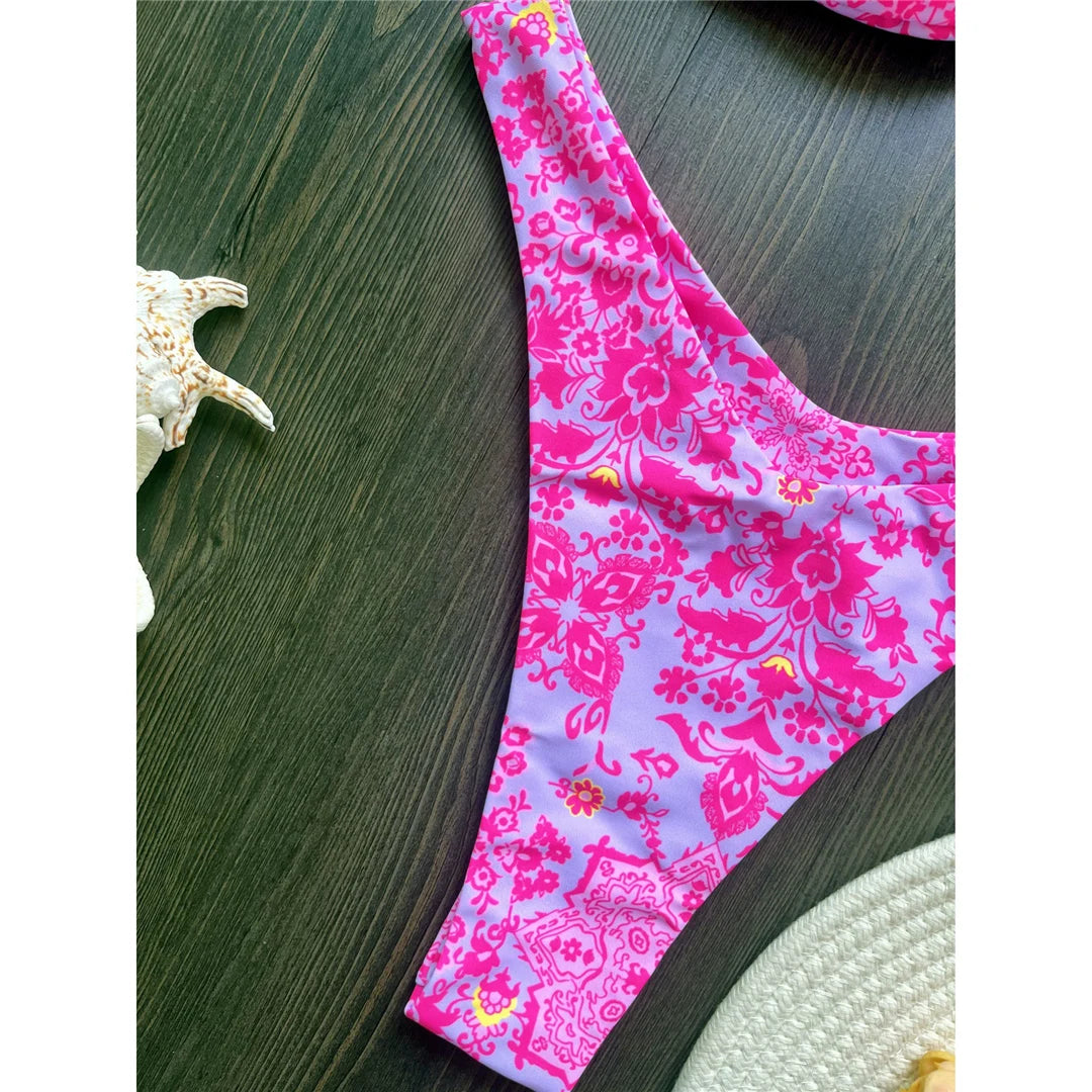 Sexy Colorful Floral Printed Bandeau Bikini Female Swimsuit Women Swimwear Two-pieces Bikini set Bather Bathing Suit Swim K6137