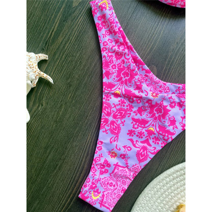 Sexy Colorful Floral Printed Bandeau Bikini Female Swimsuit Women Swimwear Two-pieces Bikini set Bather Bathing Suit Swim K6137