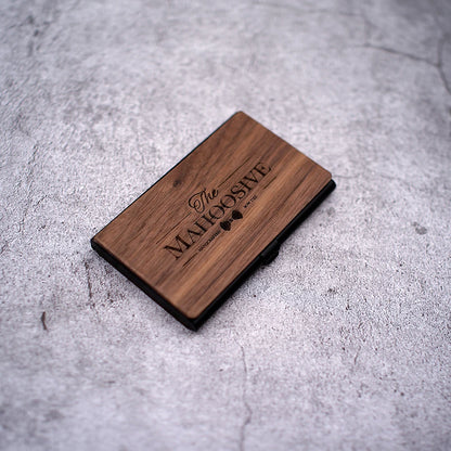 Personalized Wooden Business Card Holder - Custom Logo Wood & Metal Case for Men and Women - Perfect Gift