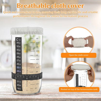 7Pcs Sourdough Starter Kit with Cloth Covers Temperature Date Marked Feeding Bands and Scraper for 3-4 In Jars Baking Supplies