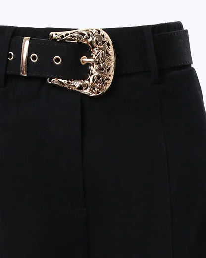 Women's Pants 2023 Spring Trend Fashion High Waist Pocket Design Casual Plain Skinny Daily Long Pants with Belt