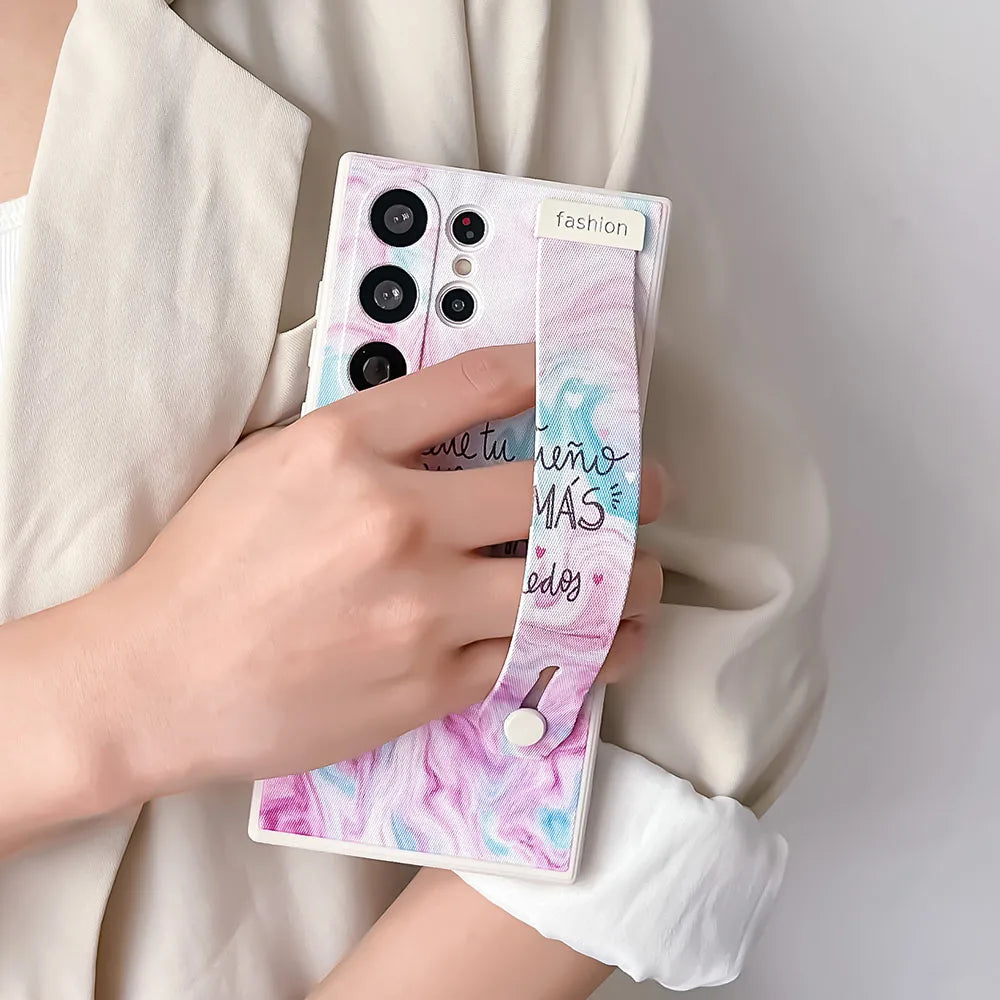 SoCouple Wrist Strap Case For iPhone 11 Case For iPhone 14 13 12 15 Pro Max X XR XS 8 7 Plus SE Gradient Soft Phone Holder Cover