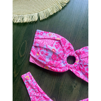 Sexy Colorful Floral Printed Bandeau Bikini Female Swimsuit Women Swimwear Two-pieces Bikini set Bather Bathing Suit Swim K6137