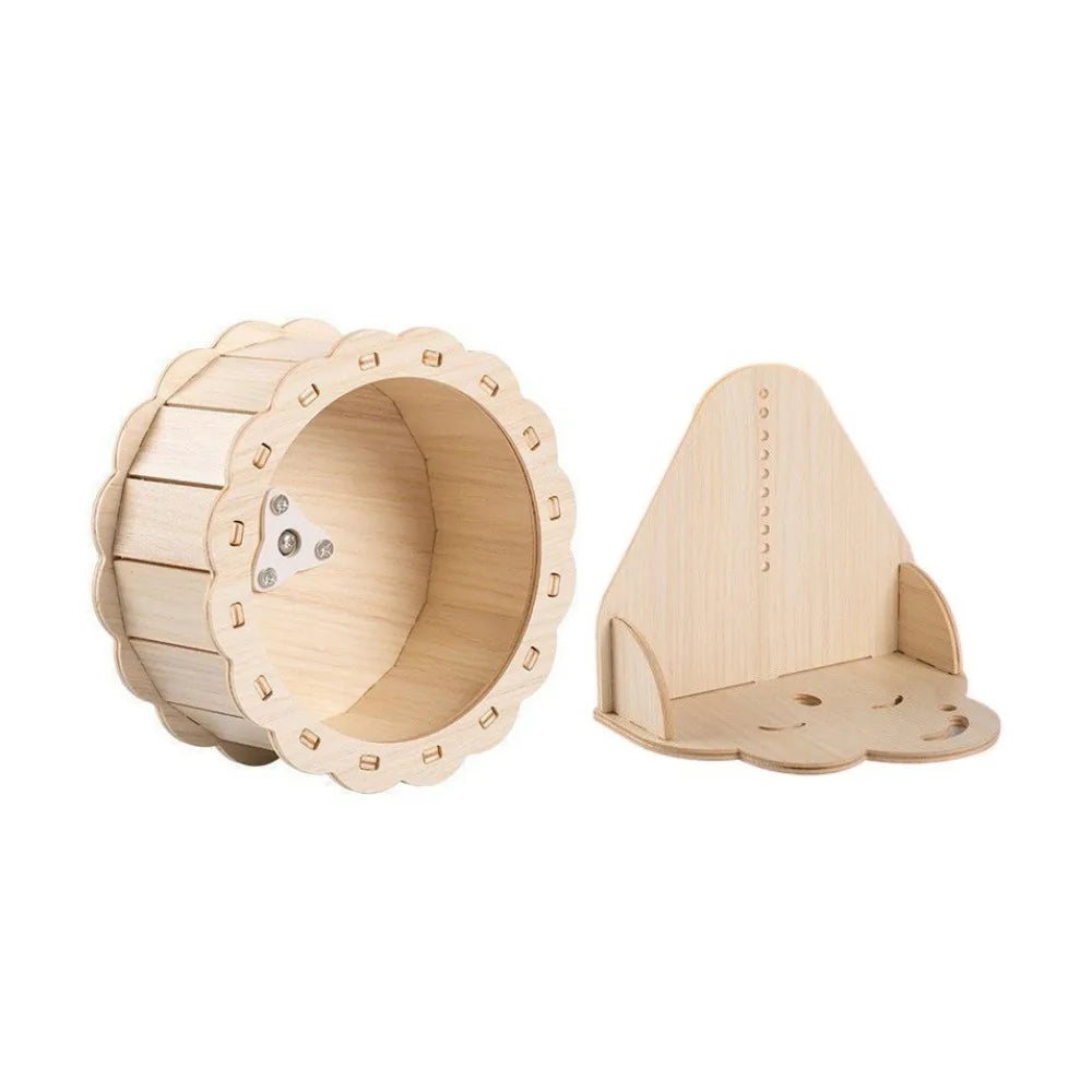 Wooden Hamster Running Wheel Adjustable Height Slient Rat Race Track Toy DIY Removable Hamster Exercise Wheel for Exercising