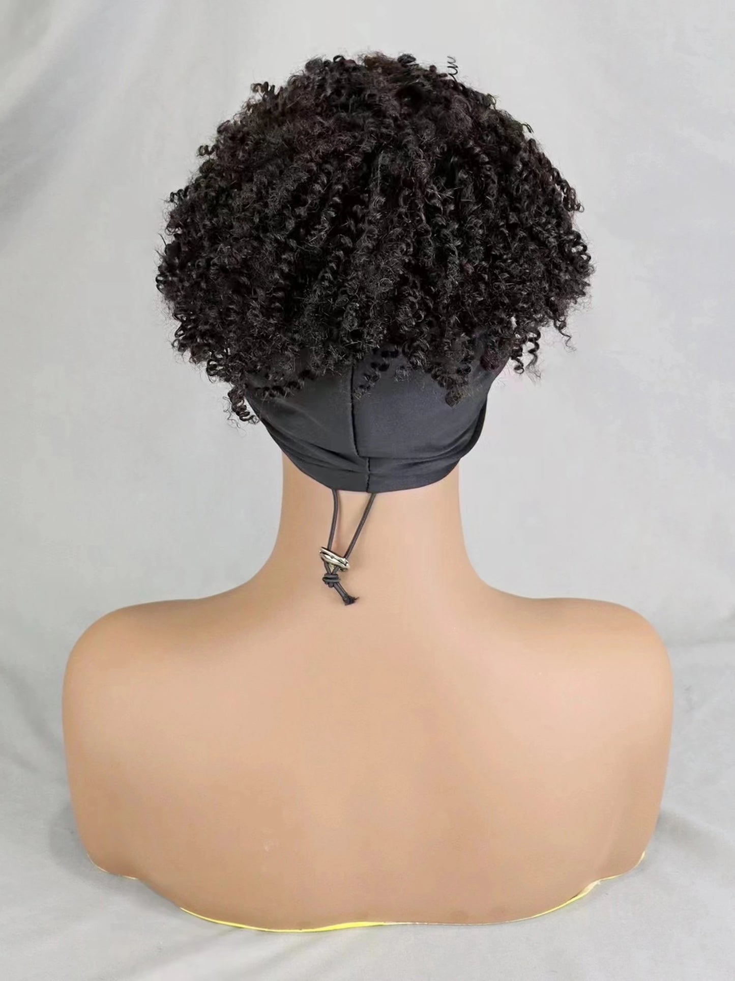 200% Density 1BT30 Afro Kinky Curly Scarf Wig with Bangs Machine Made Wig Curly 100% Human Hair Wig Preplucked for Black Women
