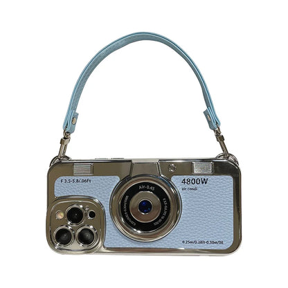 Fashion Lanyard Camera Phone Case For Apple iPhone 15 14 13 Pro Max Luxury Shockproof For 15 Plus leather Soft Cover Accessories