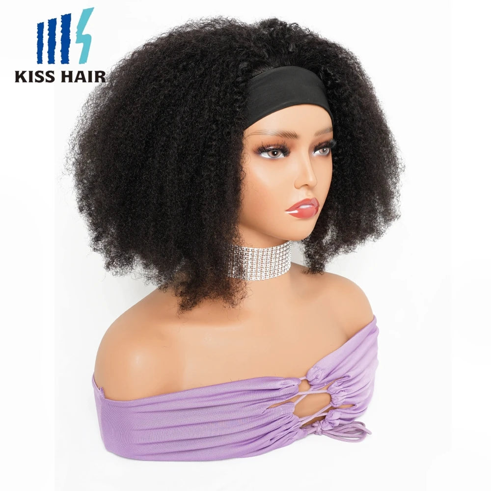 250% High Density Headband Wig Afro Kinky Curly Brazilian Human Hair Wigs Scarf Wigs Full Machine Made Wigs For Women