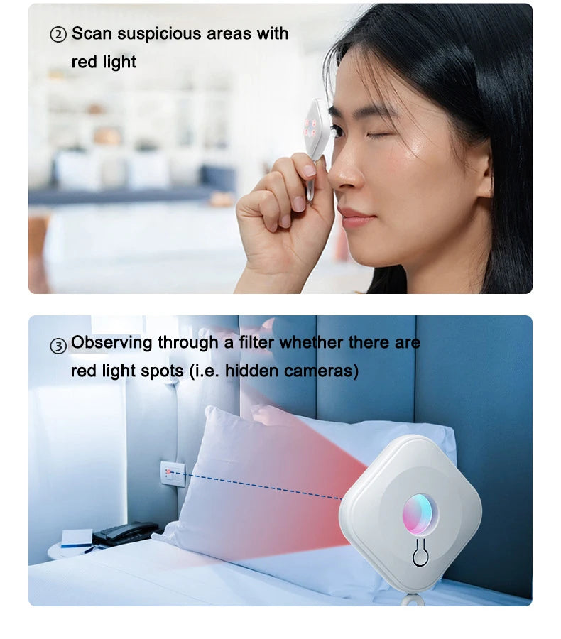 Détecteur de caméra infrarouge pour hôtel, scanner portable à sténopé, gadget de détection, protection anti-espionnage avec lumière LED