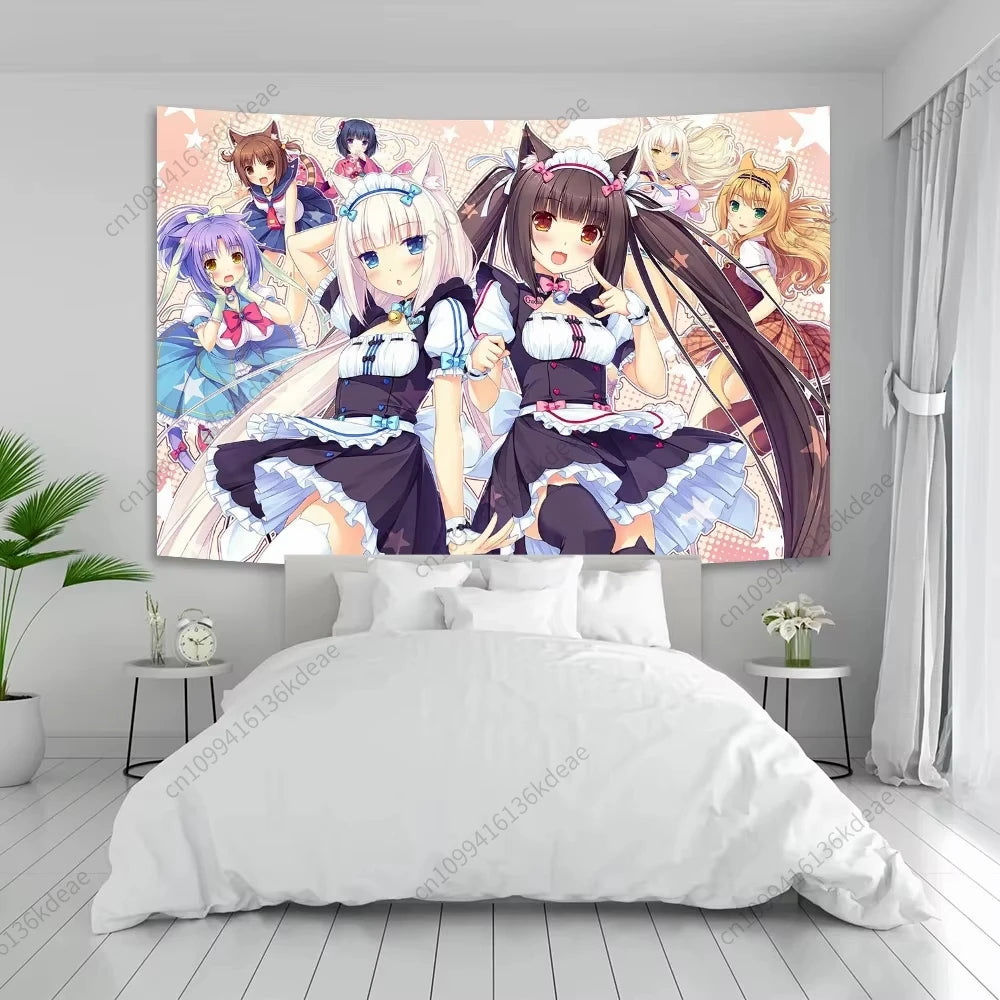 Pink Girls Tapestry Anime Beauty Nekoparas Wall Tapestries Funny Kawaii Background Cloth Flags Wall Art Decor Banners Home Decor