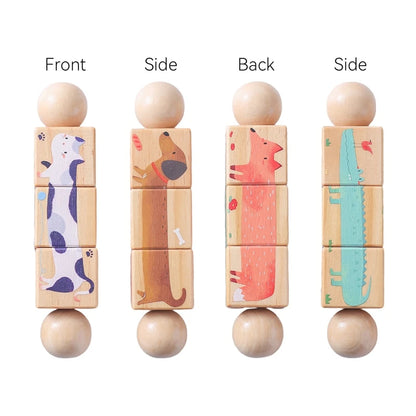 1pc Baby Wooden Rattle Toys Rotating Animal Matching Newborn Soothing Toy 0 12 Months Rotating Puzzle Montessori Toys for Babys