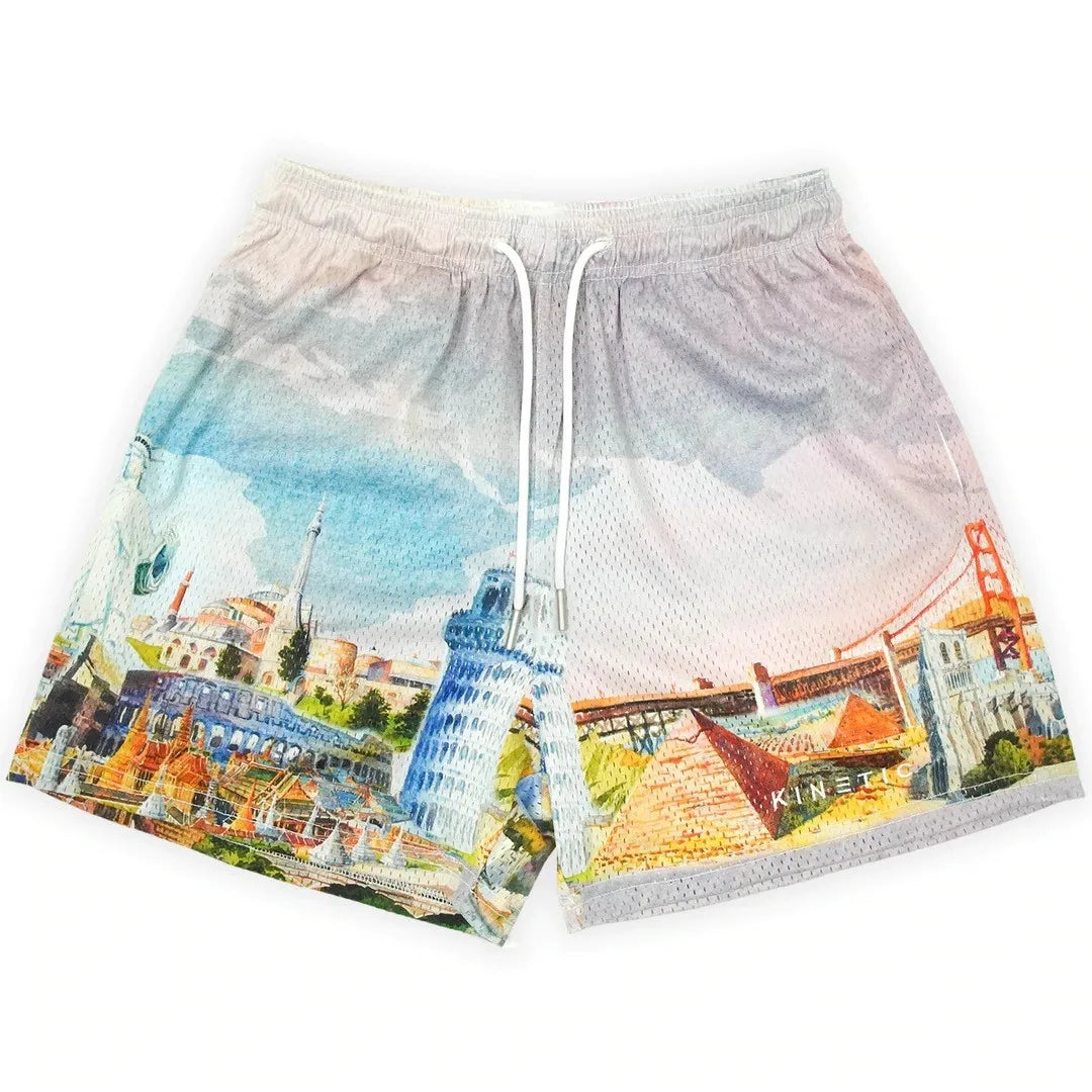 2024Summer New Digital Printing American Sports Casual Shorts Mesh Breathable and Loose Men's Short Shorts