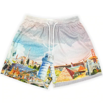 2024Summer New Digital Printing American Sports Casual Shorts Mesh Breathable and Loose Men's Short Shorts