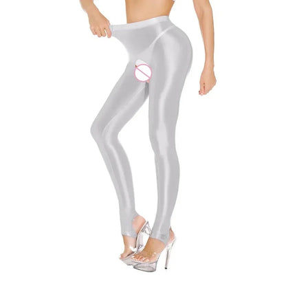 Glossy Shiny Stage Performance Leggings High Waist Fitness with Socks Skinny Yoga Trousers Women Clothing Stage Show