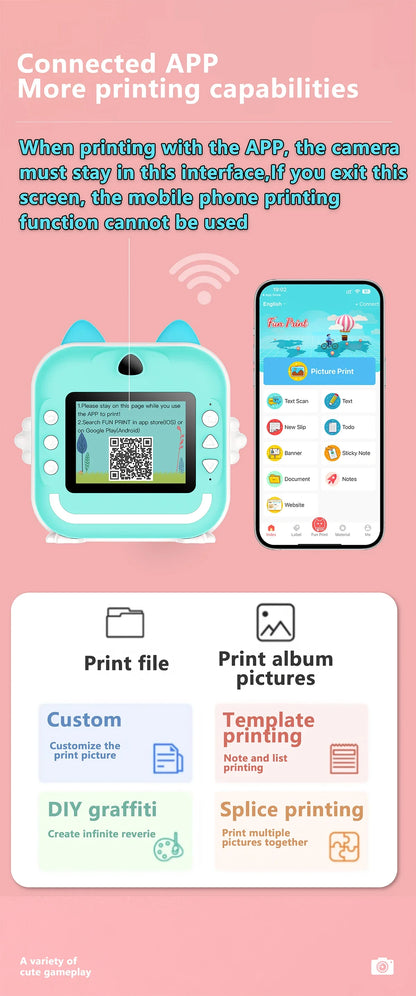 Q5 Kids Camera Instant Print Photo Children Inkless Mini Printer Digital Camera 32G TF Card Video Educational Toys Boy Girl Gift