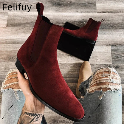 Bottines Chelsea marron, noires et rouges pour homme, bottines de cowboy, faites à la main, pointures 38 à 46