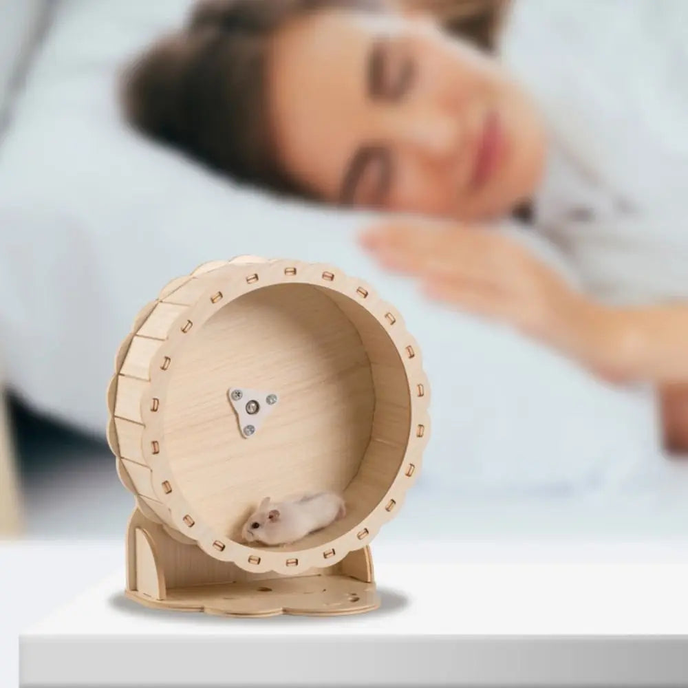 Wooden Hamster Running Wheel Adjustable Height Slient Rat Race Track Toy DIY Removable Hamster Exercise Wheel for Exercising