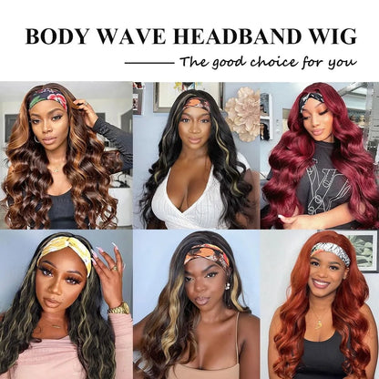 99J Burgundy Headband Wigs Human Hair Body Wave 99J Burgundy Red Wig Glueless Full Machine Made Human Hair Wigs For Women